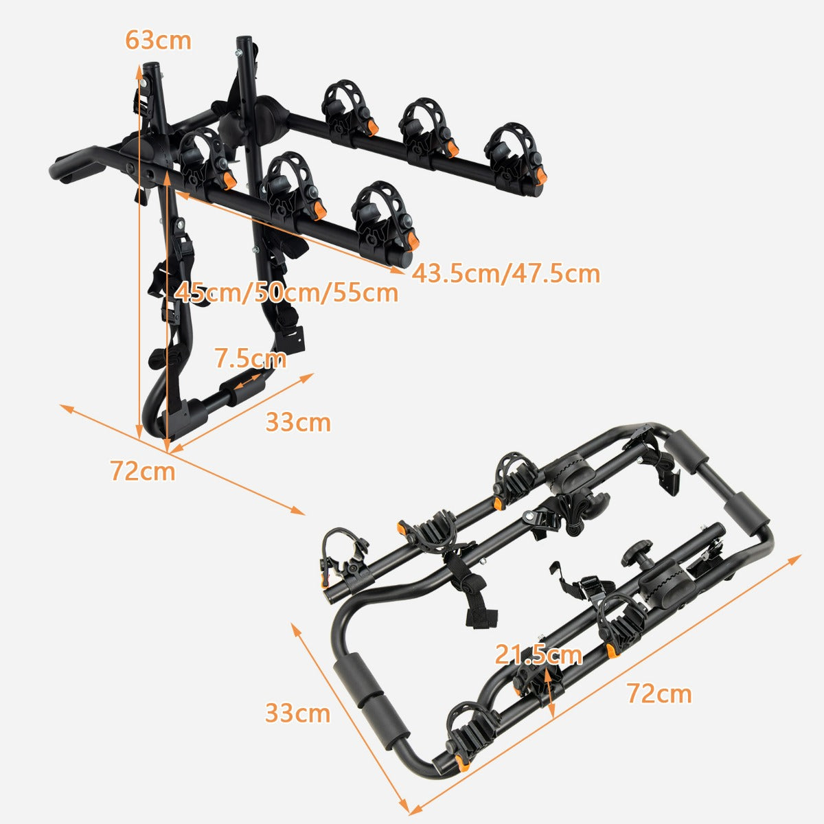 Suporte para Maletero 3 Bicicletas com Ângulo e Comprimento Ajustáveis — foto 3