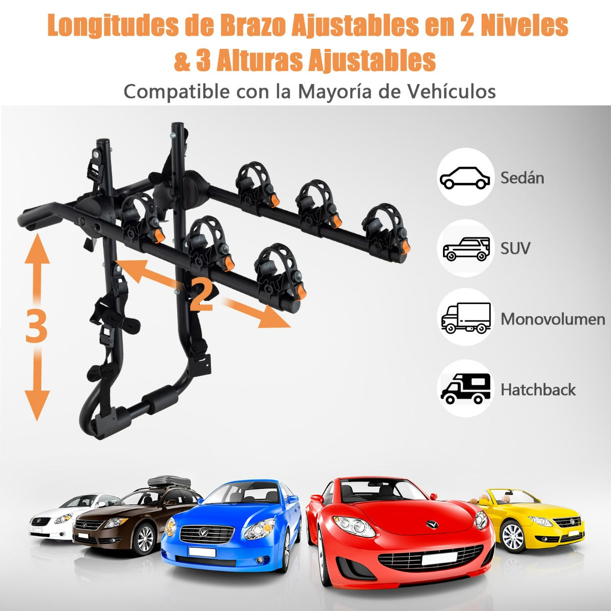 Suporte para Maletero 3 Bicicletas com Ângulo e Comprimento Ajustáveis — foto 5