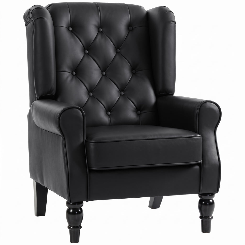 Poltrona para Quarto em Pele PU com Assento Largo Braços e Pés em Madeira de Eucalipto Preto — foto 1