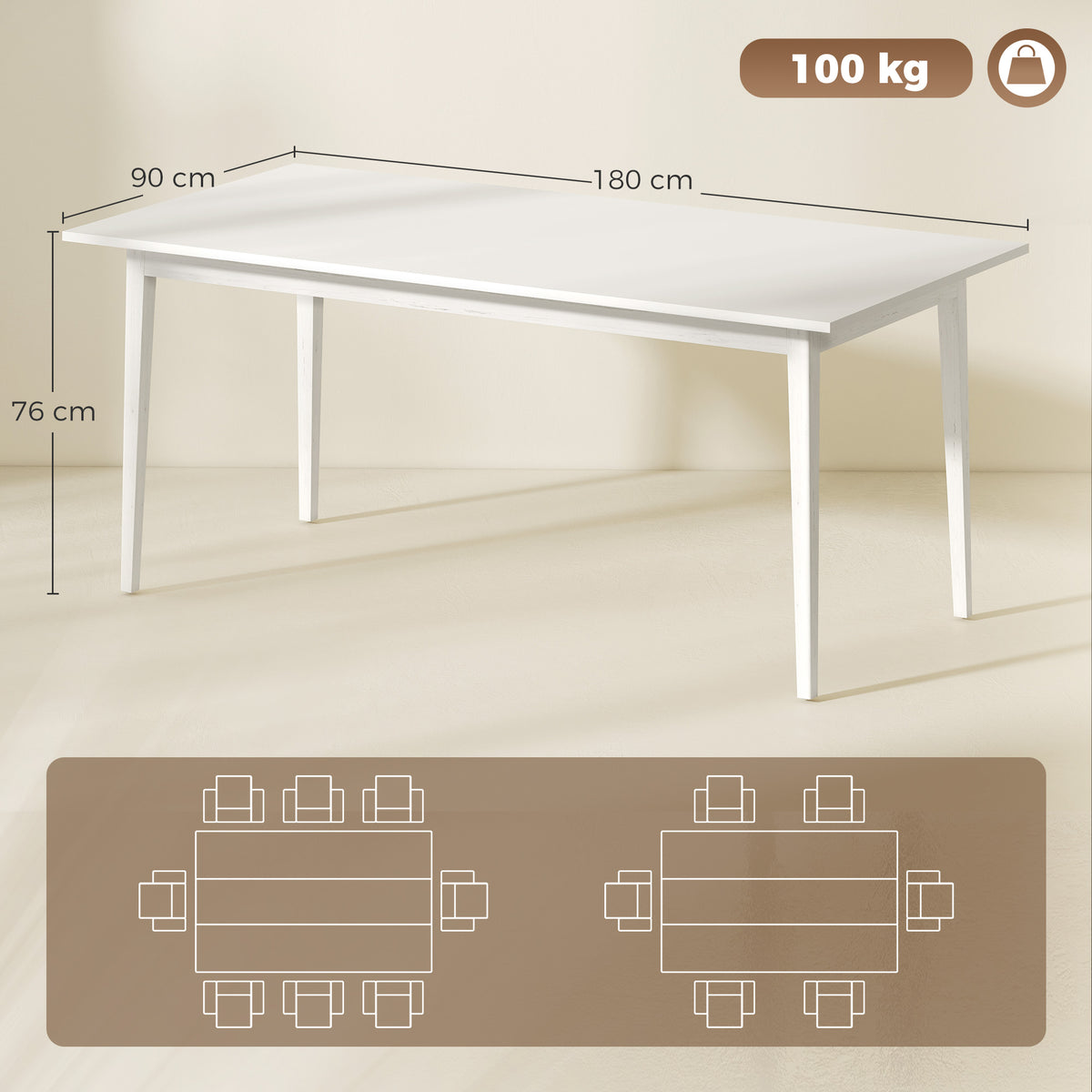 Mesa de Jantar para 8 Pessoas Mesa de Cozinha Moderna com Pés em Madeira Maciça 180 cm Creme — foto 2