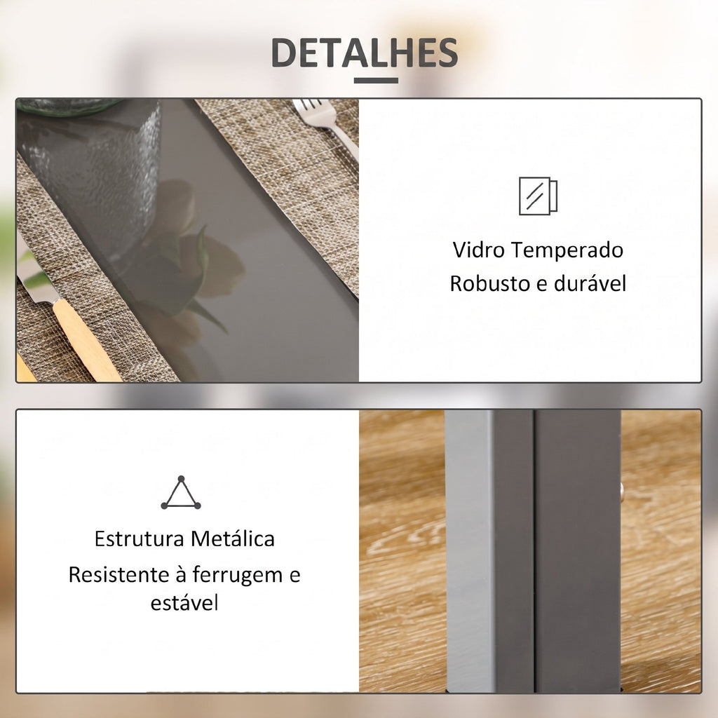 Conjunto de Sala de Jantar 5 Peças com Mesa Retangular de Vidro Temperado e 4 Cadeiras em PU Cinzento — imagem 9