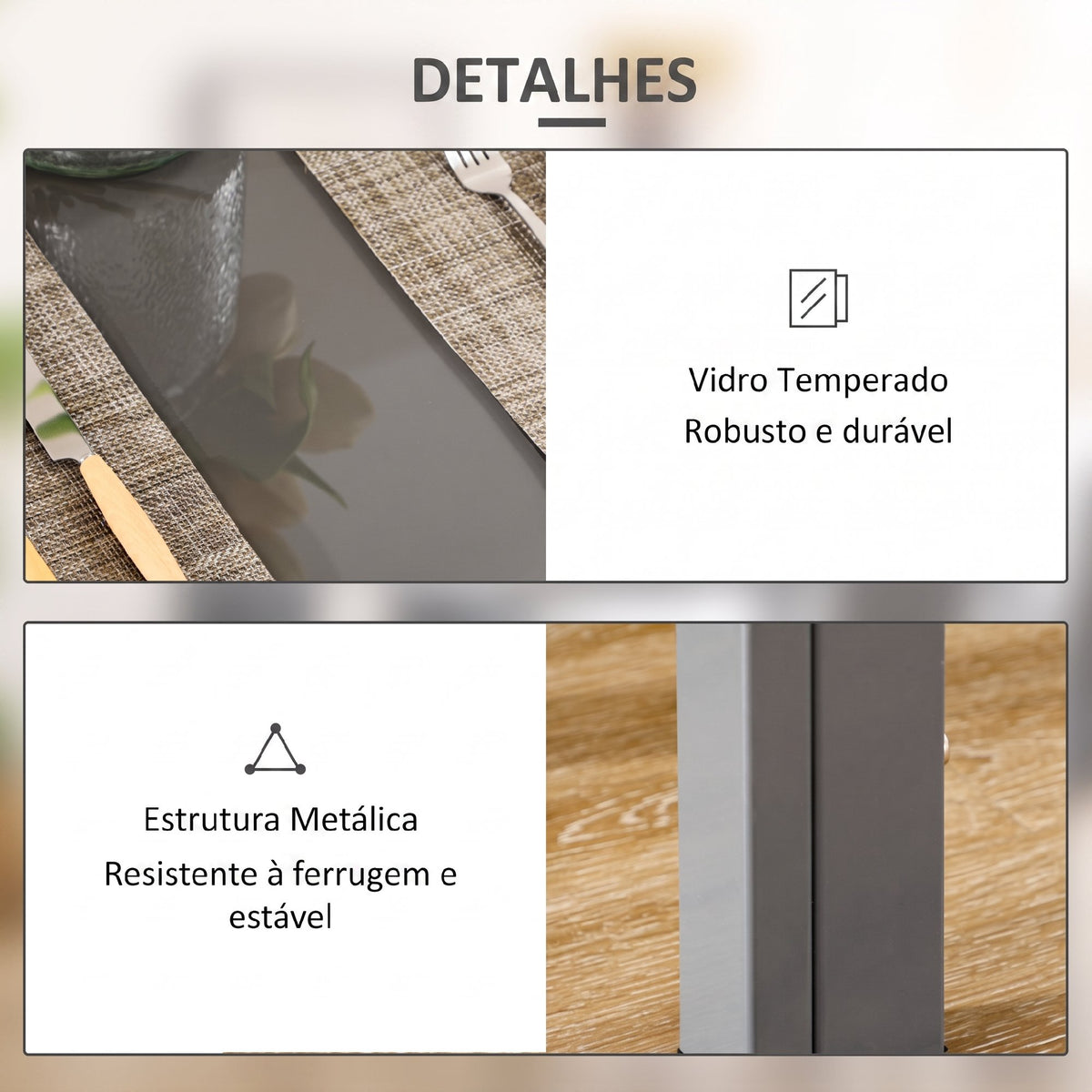 Conjunto de Sala de Jantar 5 Peças com Mesa Retangular de Vidro Temperado e 4 Cadeiras em PU Cinzento — imagem 9