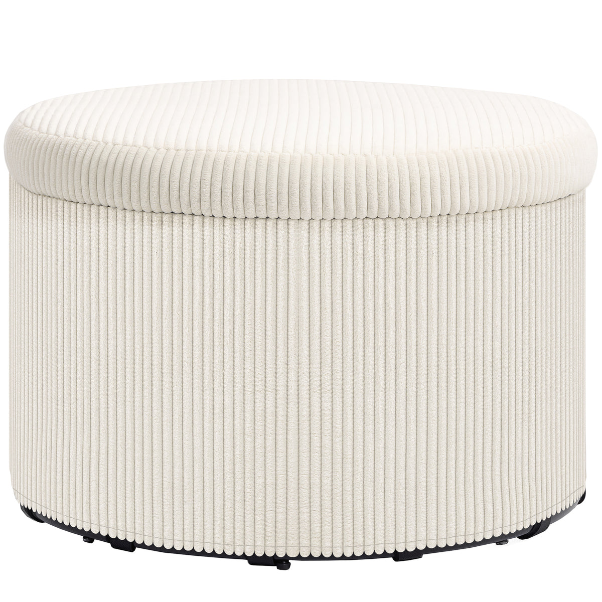 Puff Baú de Arrumação Banco Redondo Puff Apoio para os Pés em Veludo Cotelê Carga 120 Kg Ø 60x41 cm Bege — foto 1