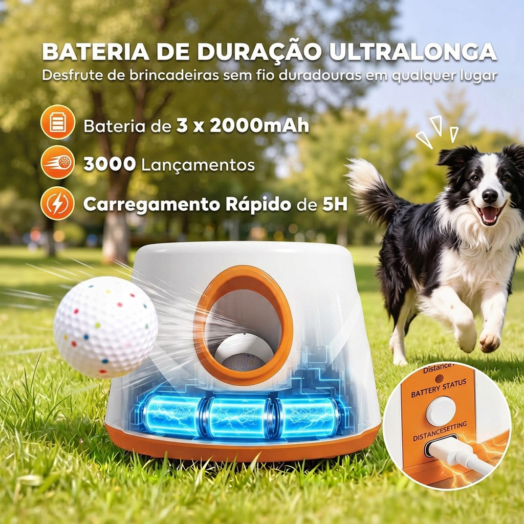 Lançador Automático de Bolas para Cães com 6 Bolas em ETPU e 3 Distâncias Ajustáveis 6/10/14 m, Laranja — imagem 6