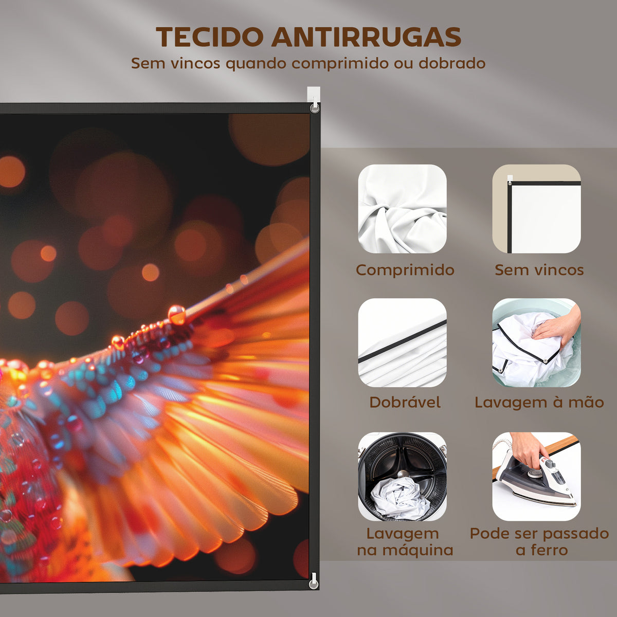 Tela de Projeção Manual 100 Polegadas Ecrã de Projetor, Formato 16:9, HD 4K/8K, Tecido Lavável, para Interior e Exterior, Cinema em Casa, Escritório, Pátio, Branco — foto 5