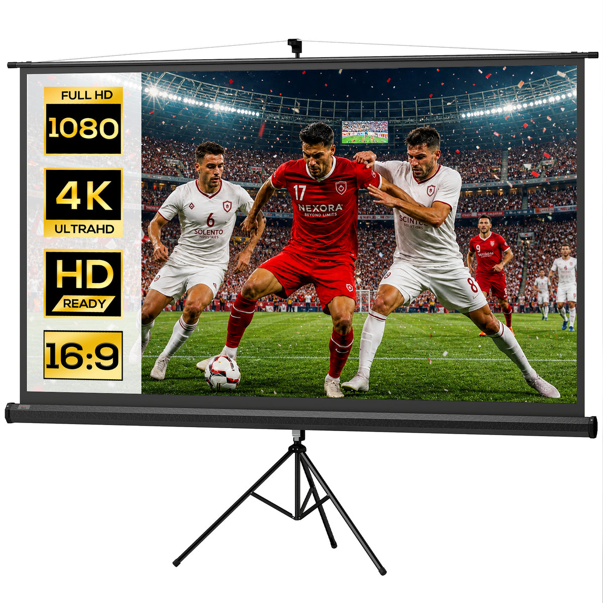 Tela de Projeção Manual com Suporte 100 Polegadas Tela de Projeção Portátil Formato 16:9 com Altura Ajustável para Interior e Exterior Cinema em Casa 235,8x8x136 cm Branco e Preto — foto 1