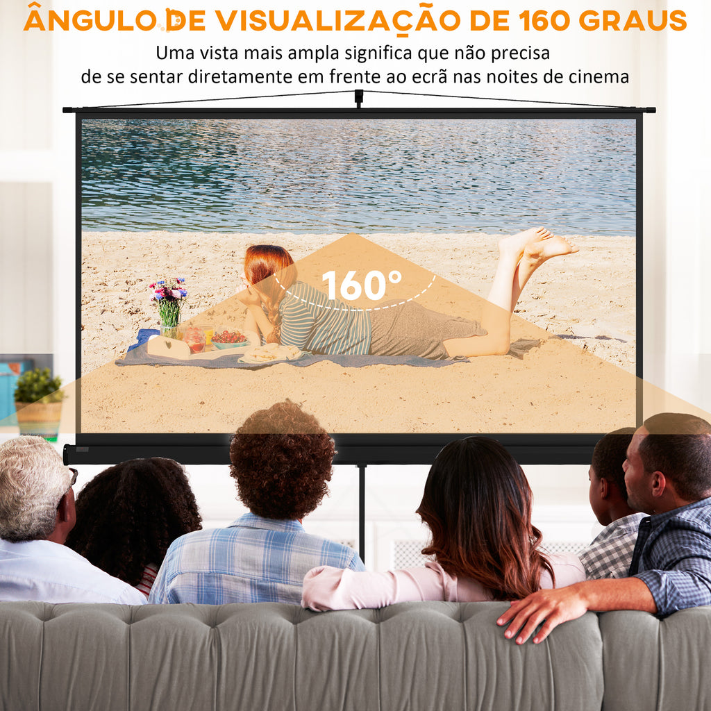 Tela de Projeção Manual com Suporte 100 Polegadas Tela de Projeção Portátil Formato 16:9 com Altura Ajustável para Interior e Exterior Cinema em Casa 235,8x8x136 cm Branco e Preto — foto 4