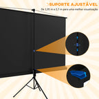Tela de Projeção Manual com Suporte 100 Polegadas Tela de Projeção Portátil Formato 16:9 com Altura Ajustável para Interior e Exterior Cinema em Casa 235,8x8x136 cm Branco e Preto — foto 6