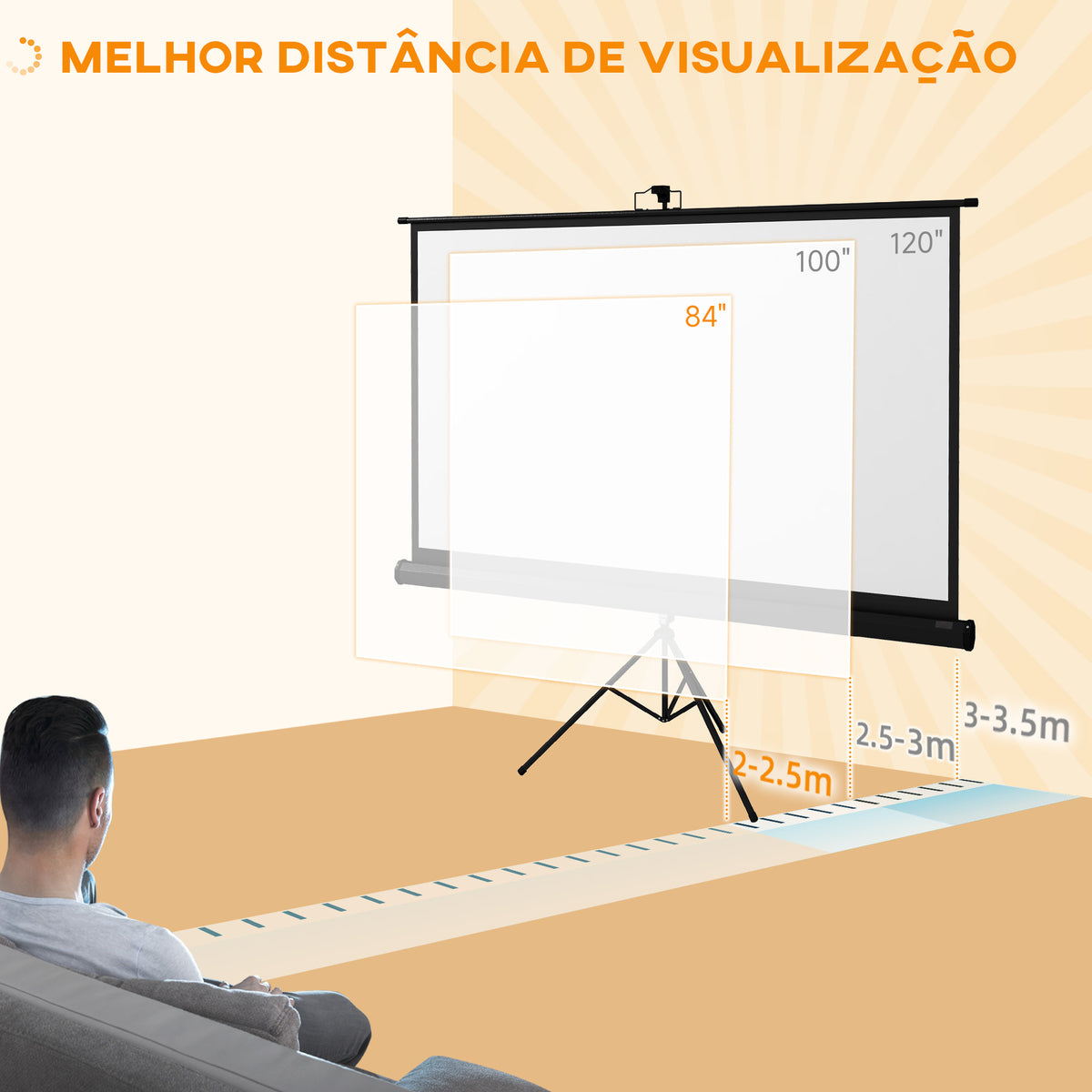 Tela de Projeção Manual com Suporte 100 Polegadas Tela de Projeção Portátil Formato 16:9 com Altura Ajustável para Interior e Exterior Cinema em Casa 235,8x8x136 cm Branco e Preto — foto 7