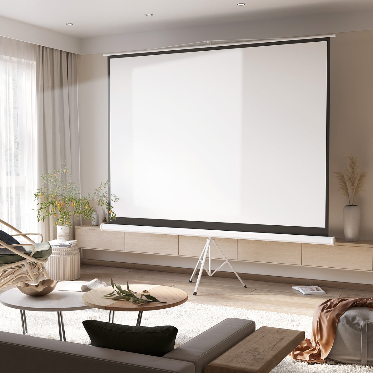 Tela de Projeção Manual com Suporte 120 Polegadas Tela de Projeção Formato 4:3 com Altura Ajustável para Cinema em Casa 244x183 cm Branco — foto 2
