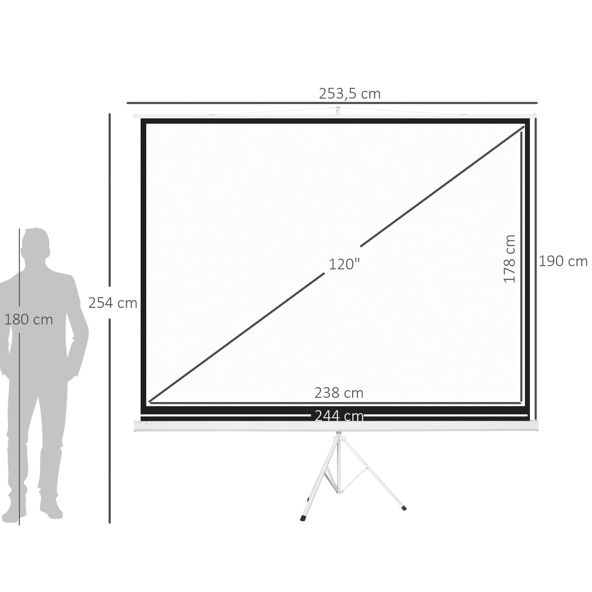 Tela de Projeção Manual com Suporte 120 Polegadas Tela de Projeção Formato 4:3 com Altura Ajustável para Cinema em Casa 244x183 cm Branco — foto 3