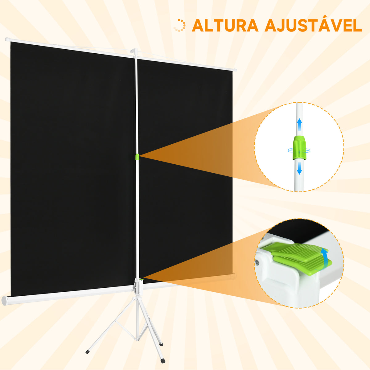 Tela de Projeção Manual com Suporte 120 Polegadas Tela de Projeção Formato 4:3 com Altura Ajustável para Cinema em Casa 244x183 cm Branco — foto 5