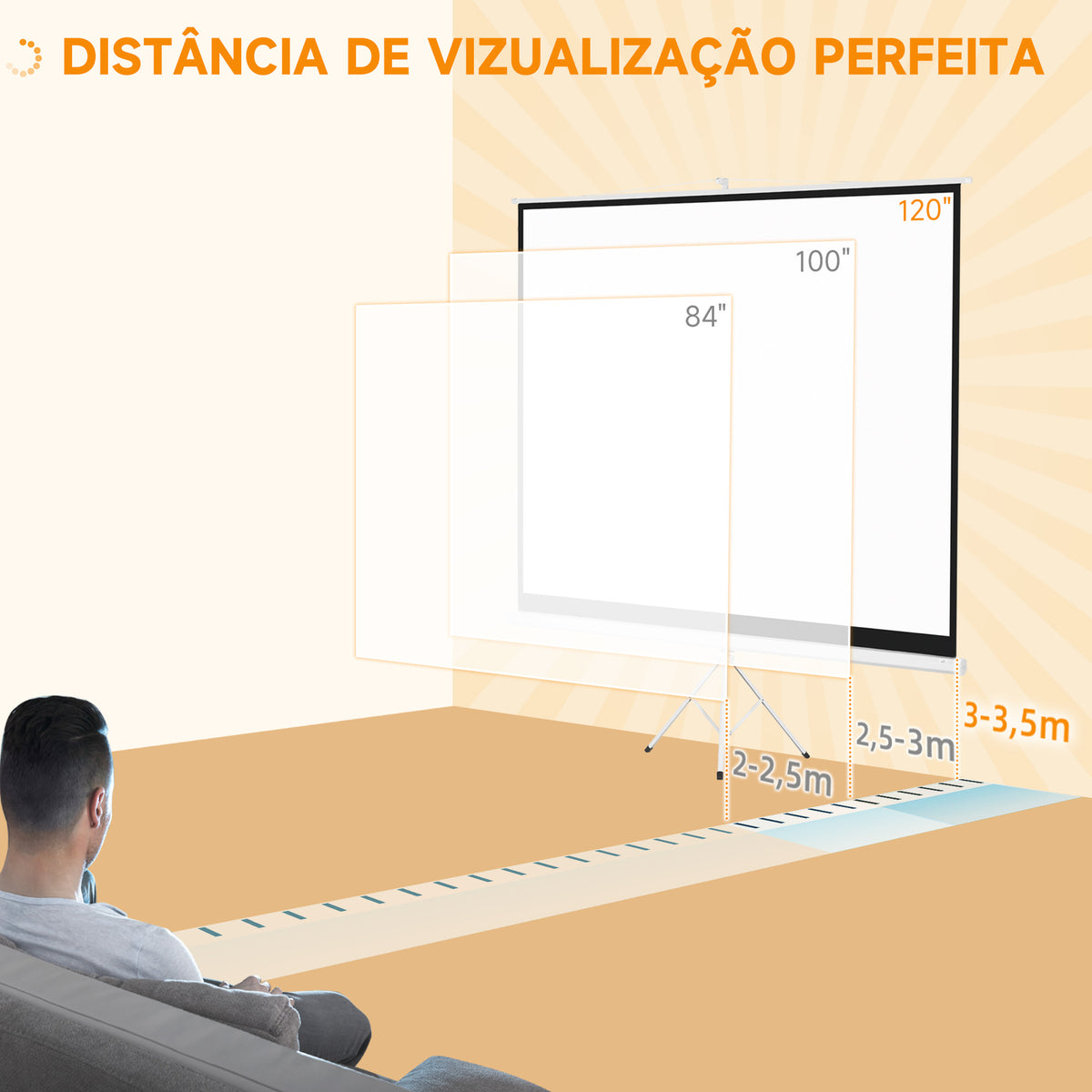 Tela de Projeção Manual com Suporte 120 Polegadas Tela de Projeção Formato 4:3 com Altura Ajustável para Cinema em Casa 244x183 cm Branco — foto 7