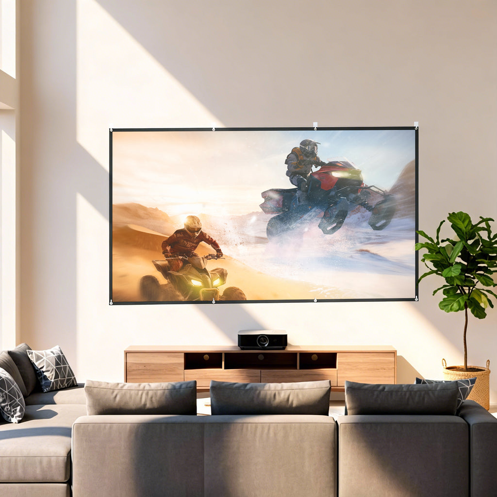 Tela de Projetor Manual 120 Polegadas, Ecrã de Projeção, Formato 16:9, HD 4K/8K, Tecido Lavável, para Interior e Exterior, Cinema em Casa, Escritório, Pátio, Branco — foto 2