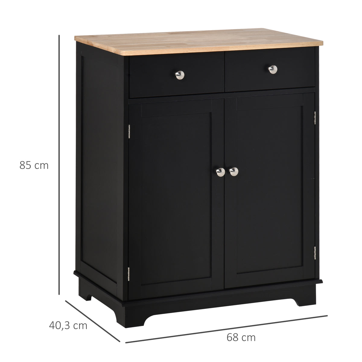 Móvel de Armazenamento Buffet Sala com Armários 2 Gavetas e Prateleiras Ajustáveis 68x40,3x85 cm Preto e Madeira Natural — foto 2
