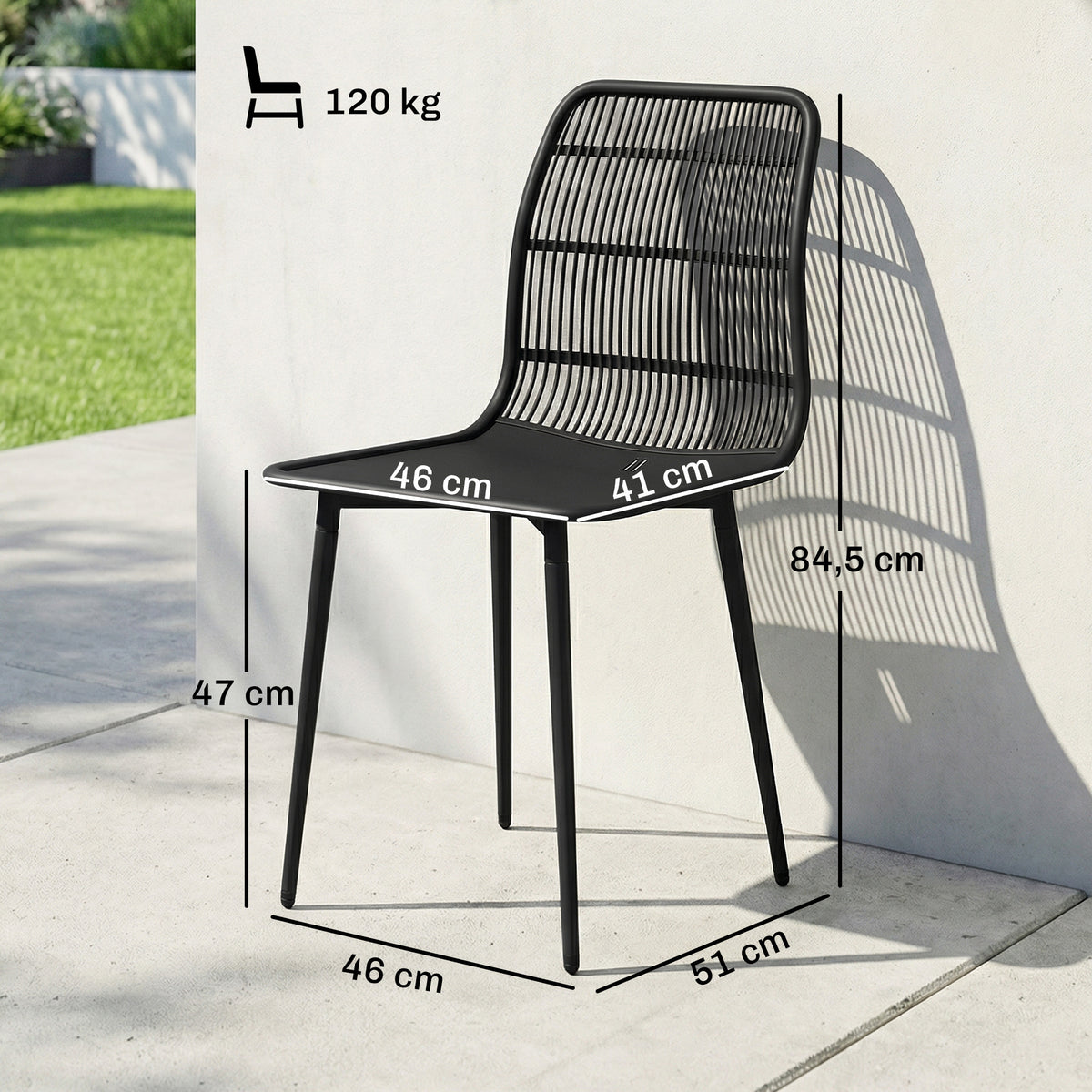Conjunto de 4 Cadeiras de Jantar para Exterior Cadeiras de Jardim com Encosto com Ranhuras Preto — foto 2