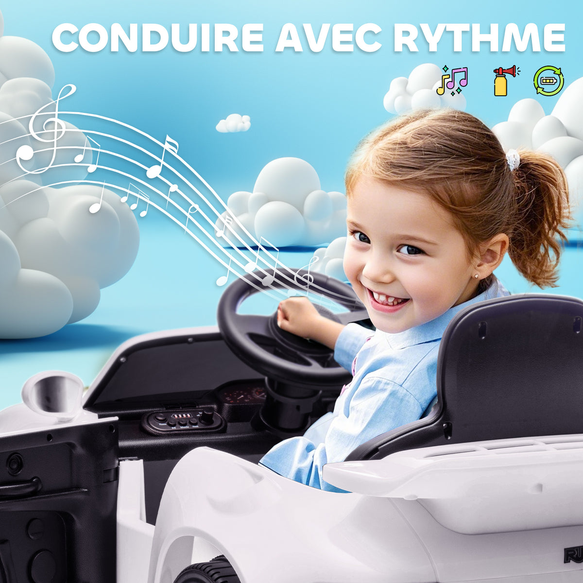 Carro Elétrico Infantil 12 V Licença Ruf Ctr 2017 Comando 2,4G Luzes e Música 103x55x44 cm Branco — imagem 7