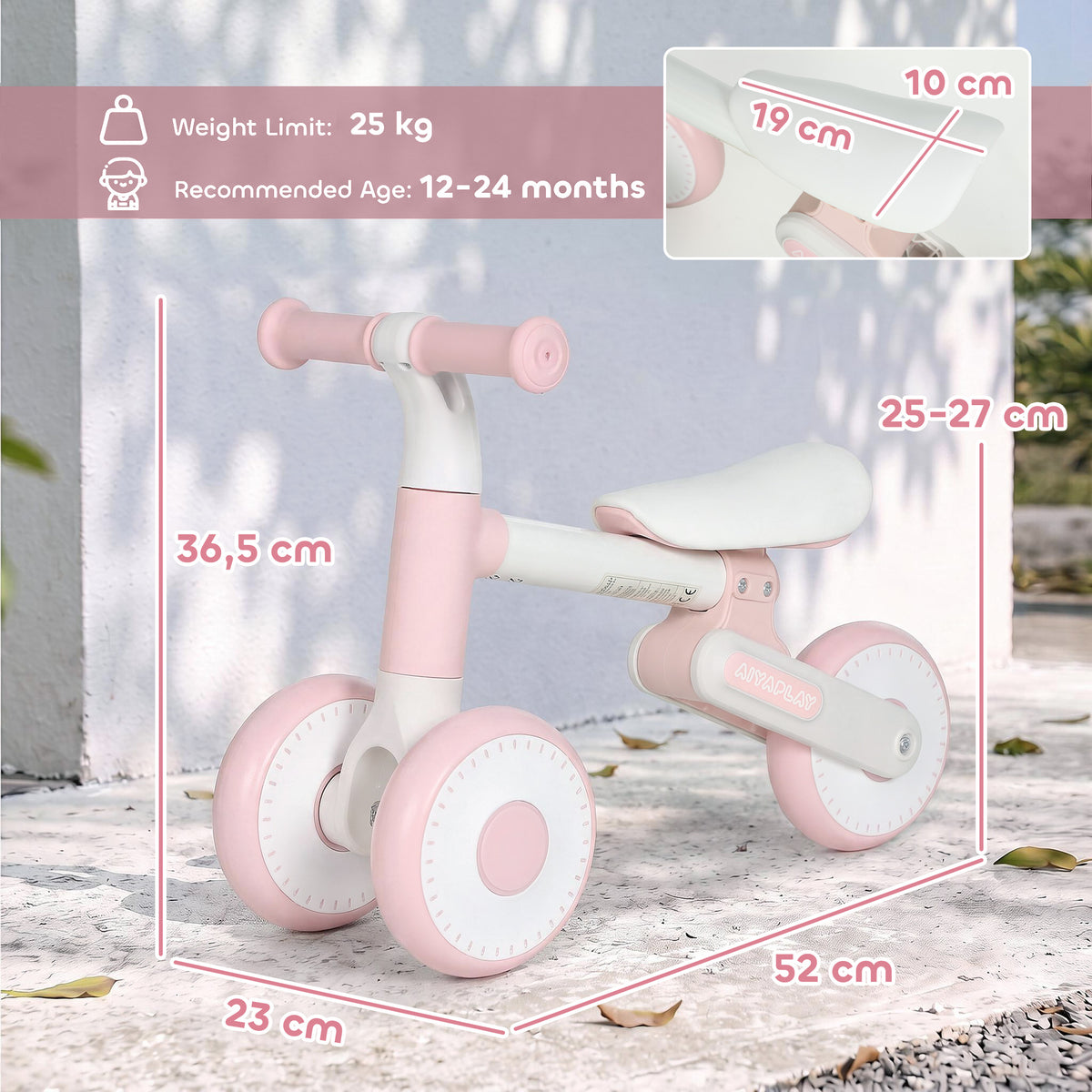 Bicicleta sem Pedais para Bebê 1-2 Anos Dobrável Assento Ajustável Direção Limitada a 135° Pneus EVA Silenciosos 52x23x36,5 cm Rosa — foto 2