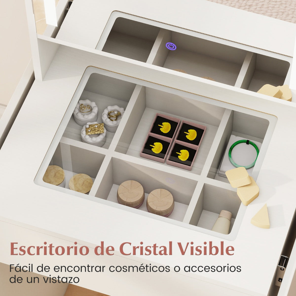 Toucador com Espelho e Luzes LED - Compacta com Tomadas Integradas e Painéis Dobráveis — foto 7