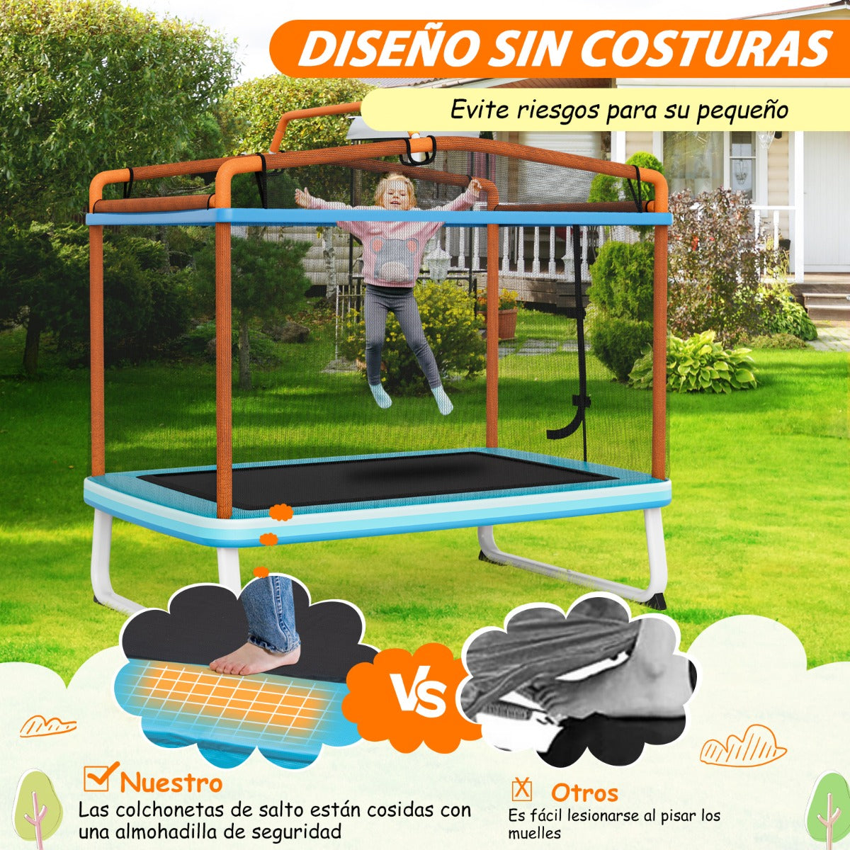 Trampolim Rectangular para Crianças com Rede de Segurança e Baloiço 190x124x222 cm — foto 4