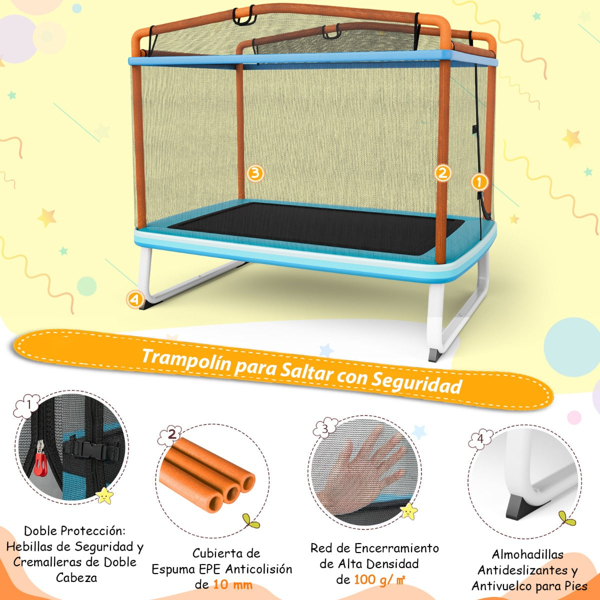 Trampolim Rectangular para Crianças com Rede de Segurança e Baloiço 190x124x222 cm — foto 7