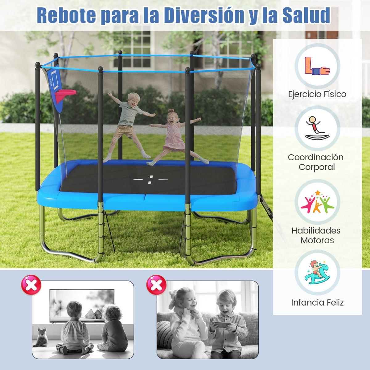 Trampolim Retangular com Cesto de Basquetebol, Baliza de Futebol e Bolsa 317x255x270cm — foto 5