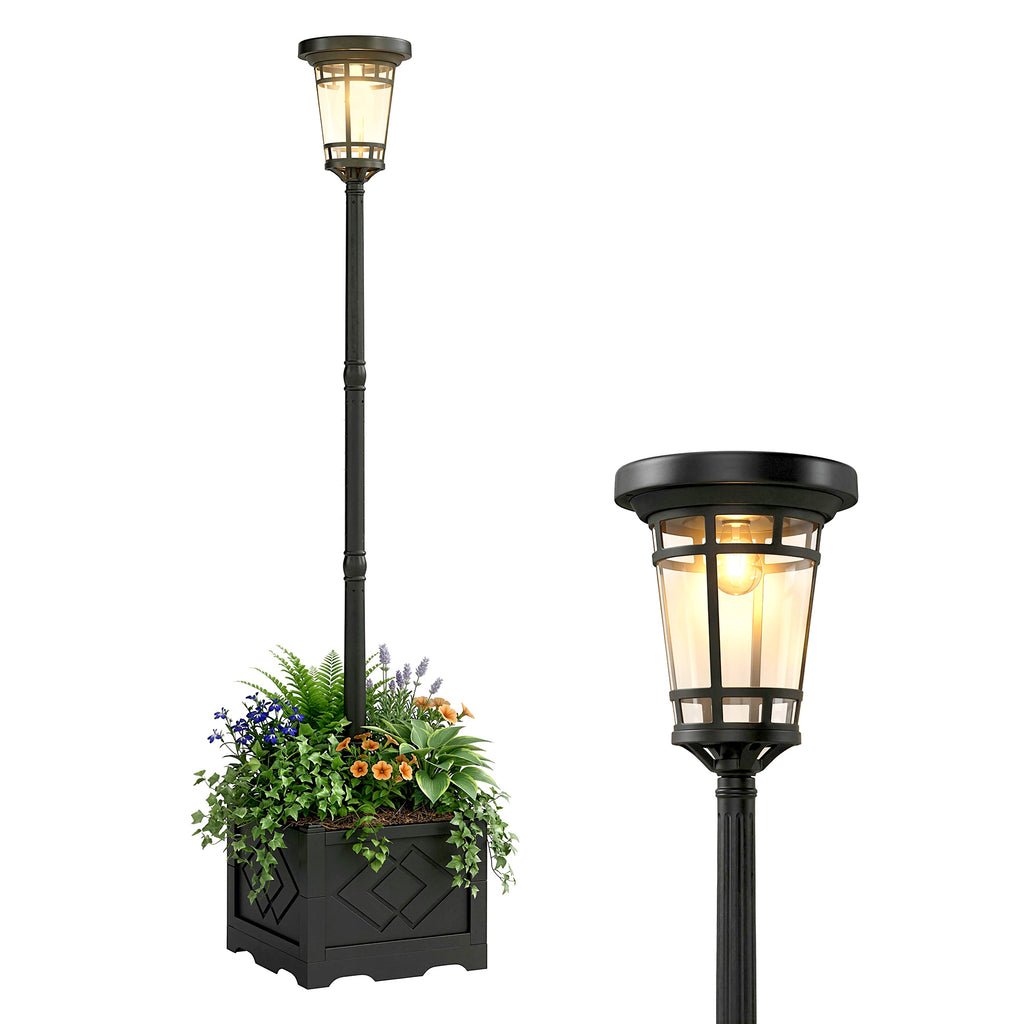 Candeeiro Solar Luminária de Poste com Vaso 195 cm Exterior Lanterna de Jardim com 2 Níveis de Luminosidade Controle de Luz Interruptor IP44 — imagem 8