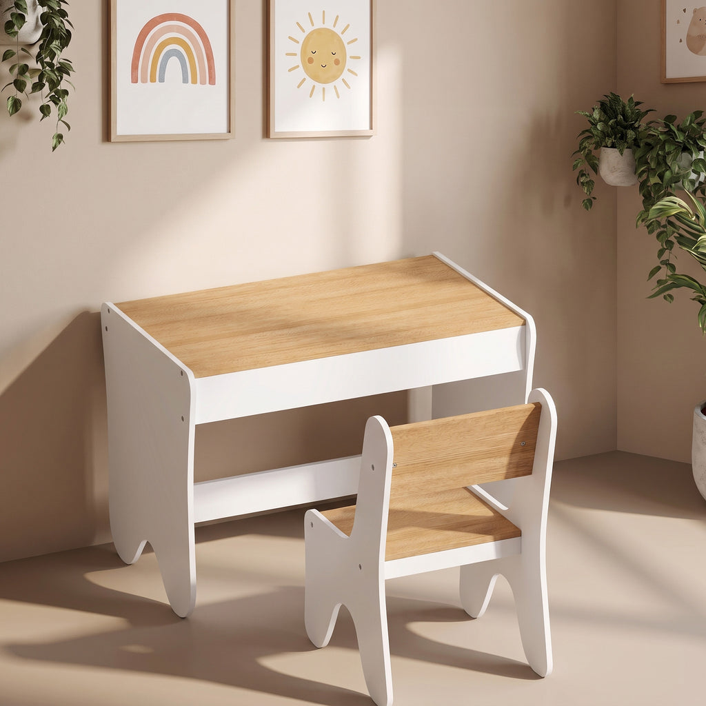 Mesa e Cadeira Infantil para Desenhar e Ler com Gaveta Branco e Madeira — imagem 9