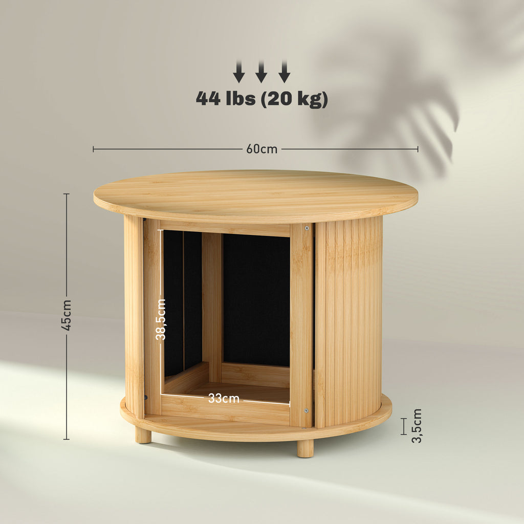 Mesa de Centro Redonda Mesa de Sala em Bambu com Armazenamento Oculto e Porta deslizante Ø 60x45 cm Madeira Natural — foto 2