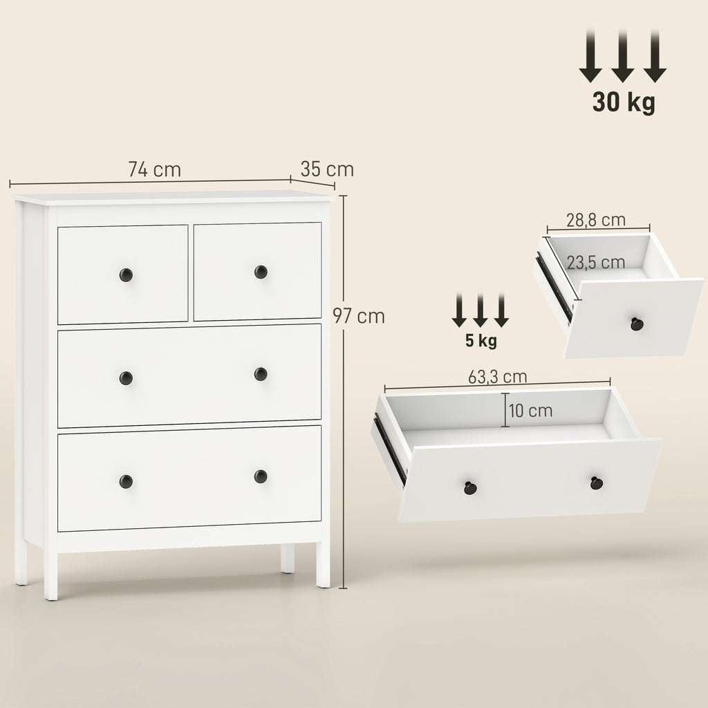 Cômoda com 4 gavetas, para roupas e roupa de cama, sala de estar, quarto, corredor, painel de partículas, branco — foto 2
