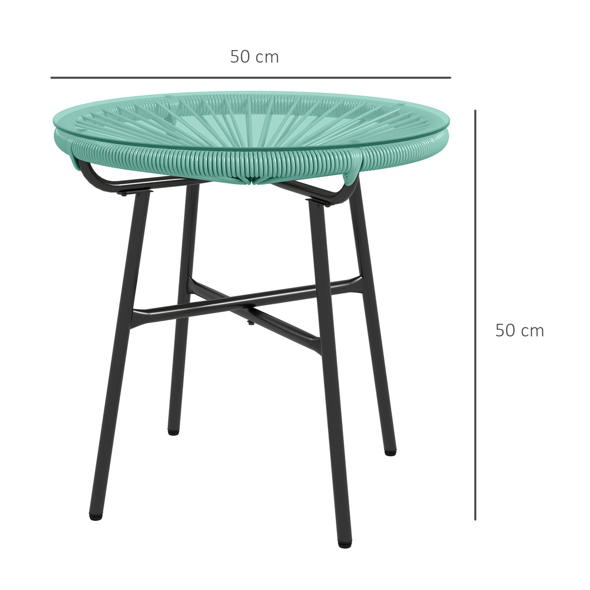 Mesa de Centro Redonda de Jardim em Vime Sintético Aspeto Vime Metal e Tampo Vidro Temperado Ø 50x50 cm — foto 2