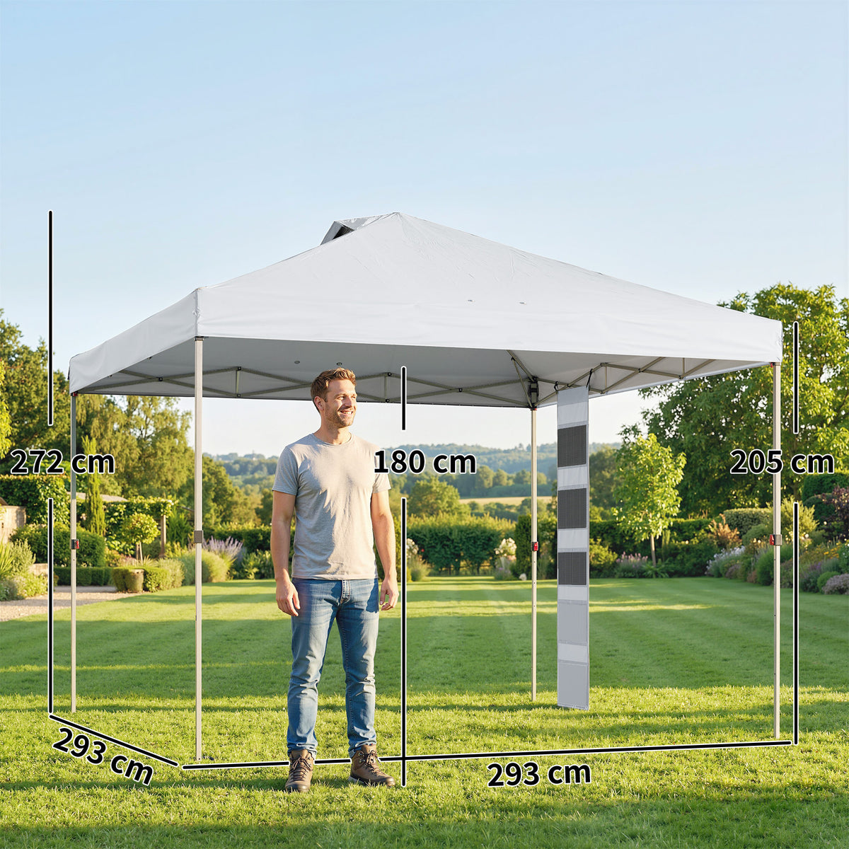 Tenda de Jardim 3x3 m Pop-up Tenda Dobrável Proteção UV50+ Altura Ajustável 4 Sacos de Areia Bolsa de Transporte Branco — foto 2