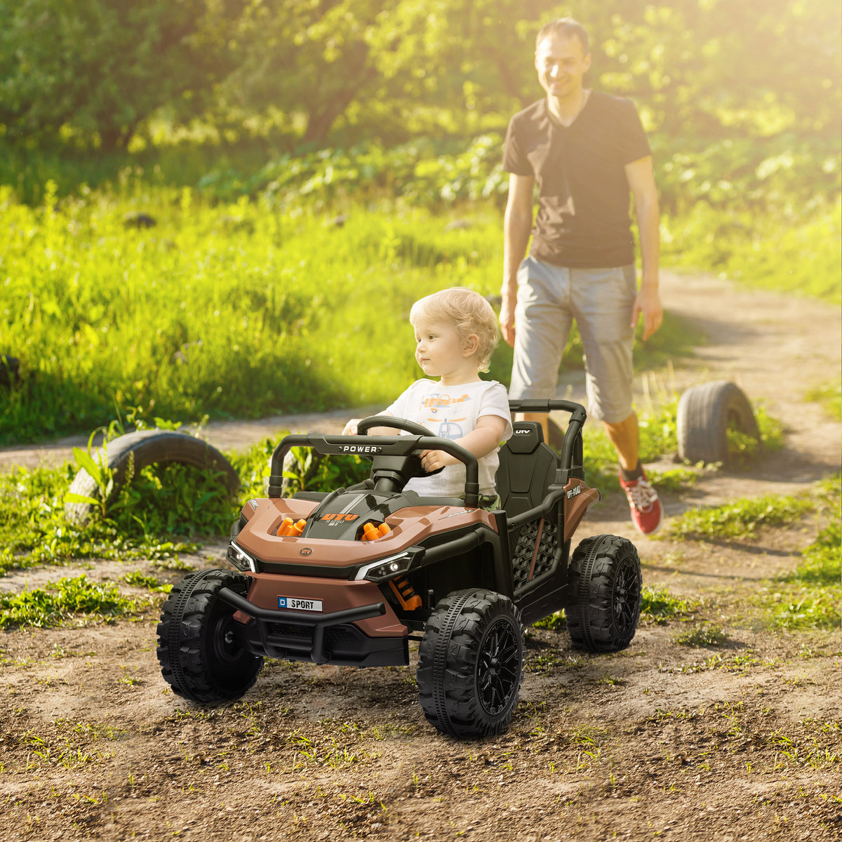 Carro elétrico infantil UTV buggy elétrico infantil com telecomando 2.4Ghz 2 motores 103L x 69l x 59H cm castanho — imagem 3