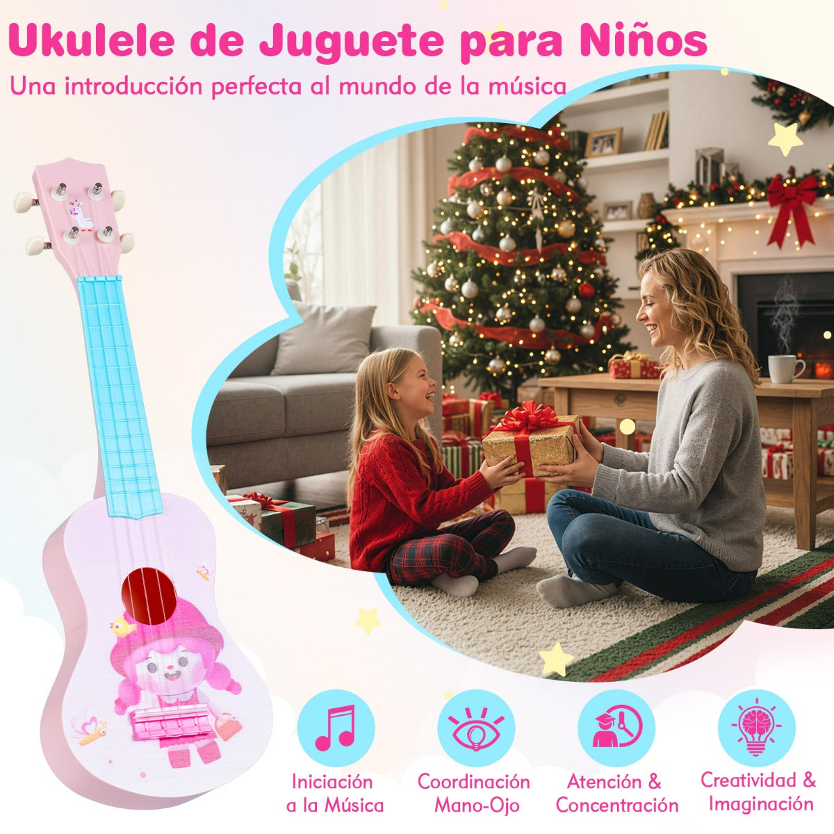 Ukelele 21 Polegadas Infantil Rosa 4 Cordas Nylon 12 Trastes Iniciantes — foto 7