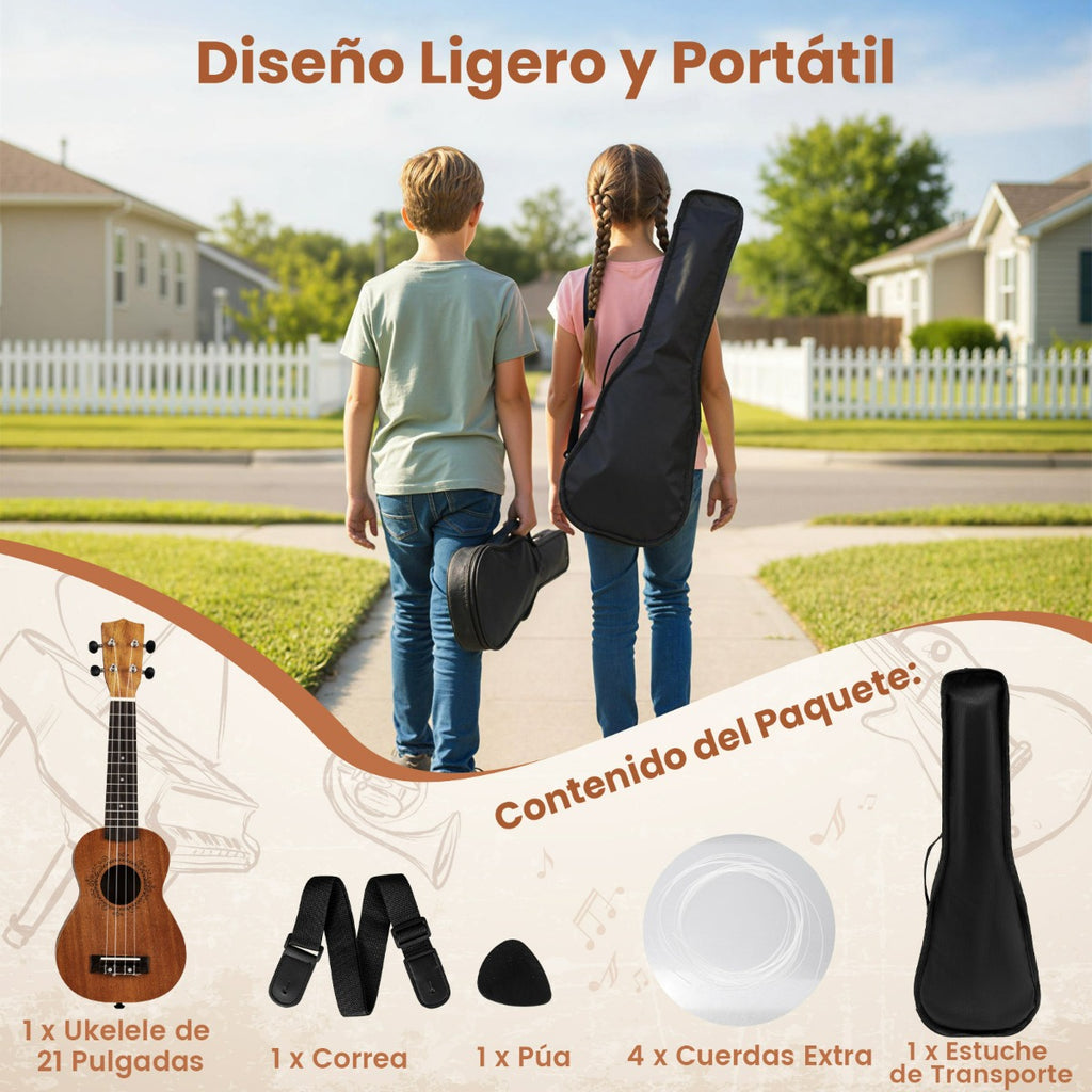 Ukelele Soprano 21 Polegadas Caoba para Adultos e Principiantes com Funda e Acessórios — foto 7