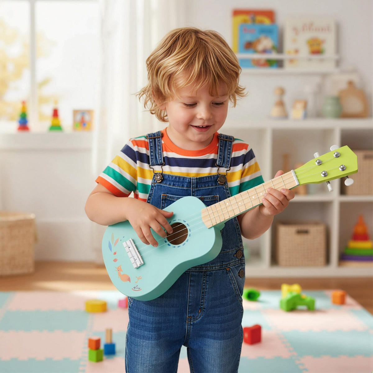 Ukulele 21 Polegadas para Crianças Guitarra Mini 4 Cordas Madeira Basswood Azul — foto 4