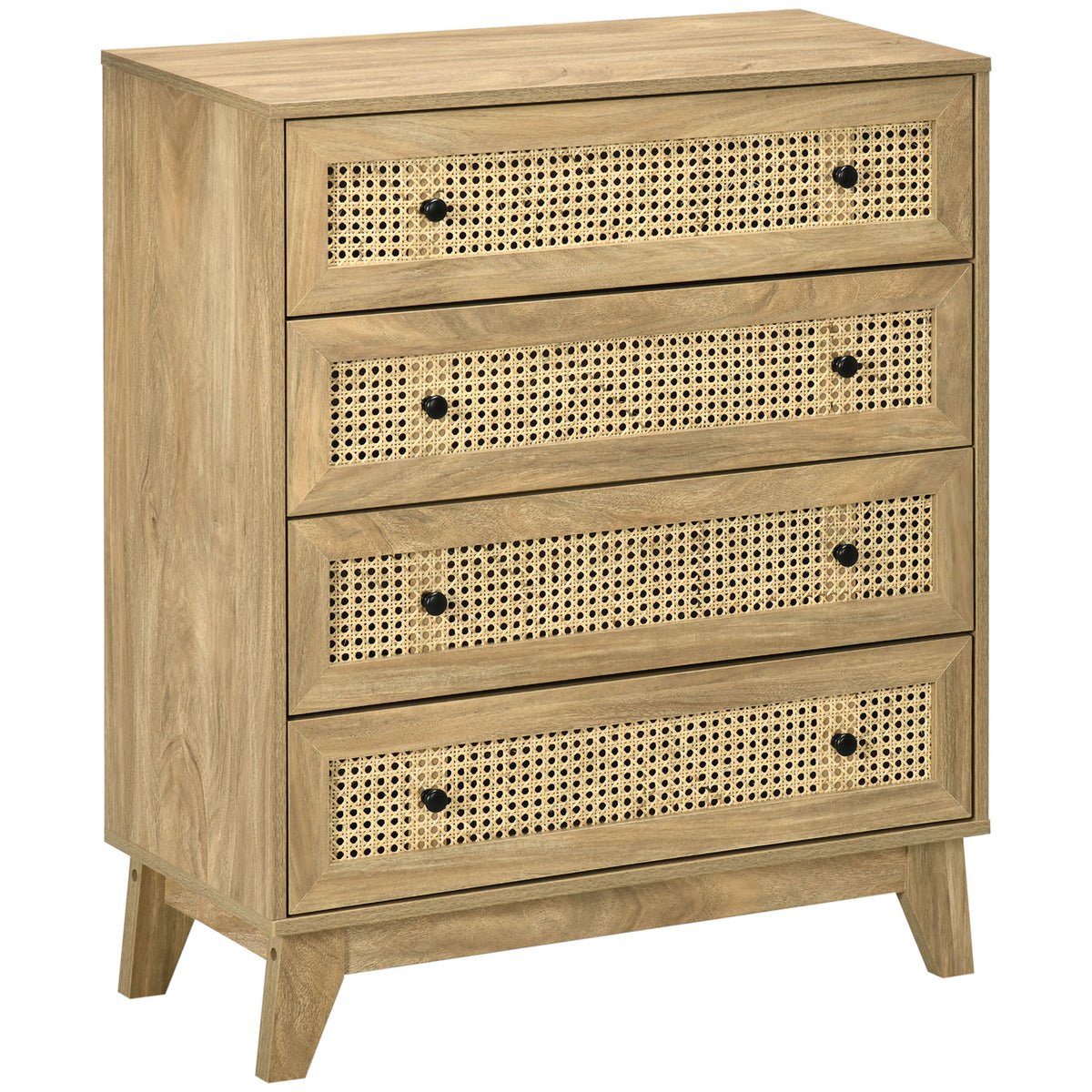 Cômoda 4 Gavetas Móvel de Arrumação em Vime de Rattan Aspecto Madeira Clara 80x35x95 cm — foto 1