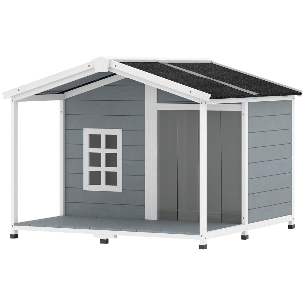 Casota para Cães Resistente às Intempéries Elevada em Madeira com Telhado de Betume Terraço para Cães de Porte Médio 103x107x83,5 cm Cinza — imagem 13