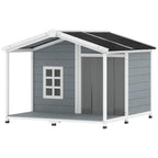 Casota para Cães Resistente às Intempéries Elevada em Madeira com Telhado de Betume Terraço para Cães de Porte Médio 103x107x83,5 cm Cinza — imagem 13