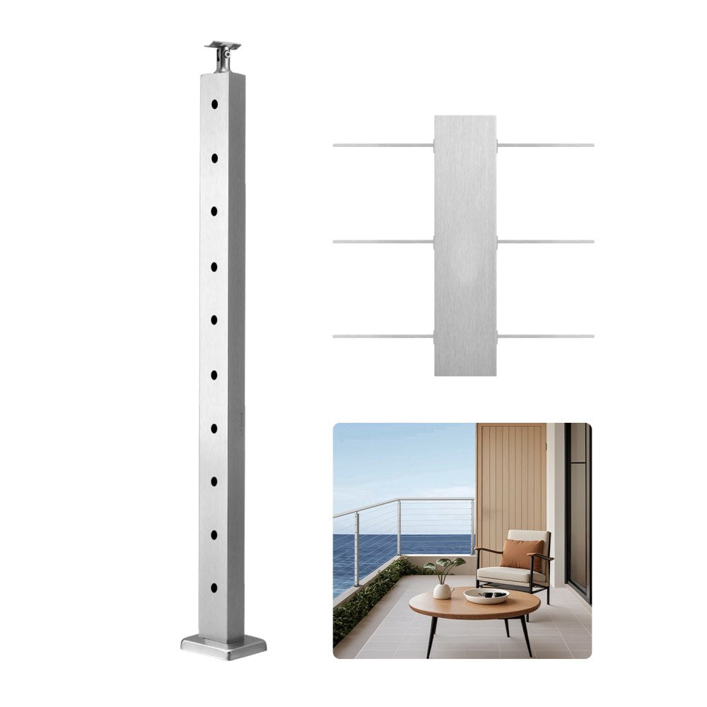 Poste Corrimão Cabo Aço Inox 36x1x2 Polegadas Pré-Furado — foto 1
