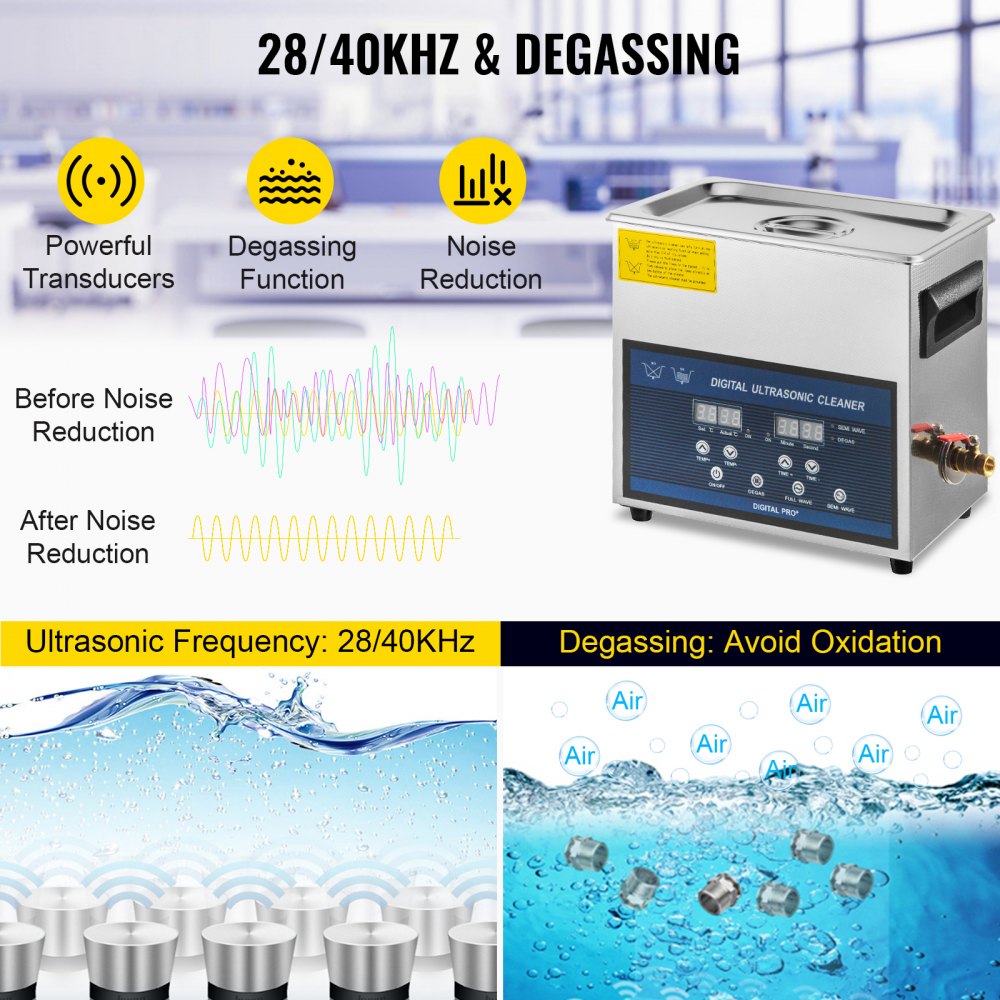 Limpador ultrassónico 6L dupla frequência 28/40KHz aquecedor — foto 3