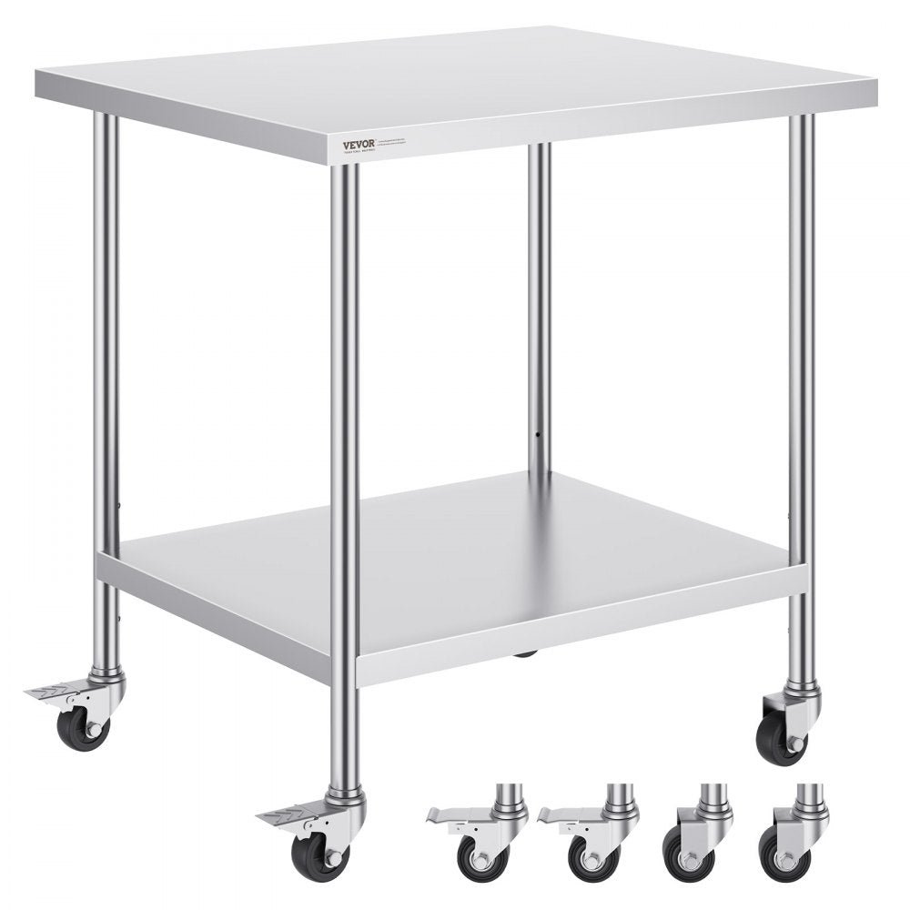 Mesa trabalho aço inox 30 x 18 x 38" com rodas — foto 1