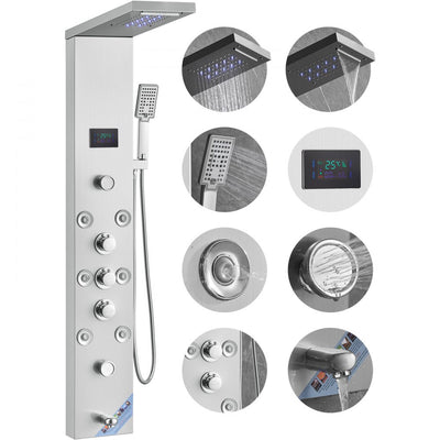 6-mode shower panel with LED, 8 massage jets