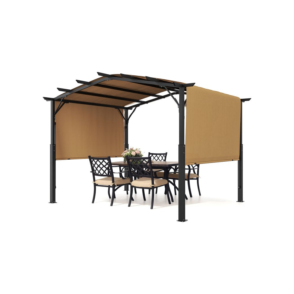 Pérgola exterior 10 x 10 pés, teto arqueado metal, toldo retratável — foto 1