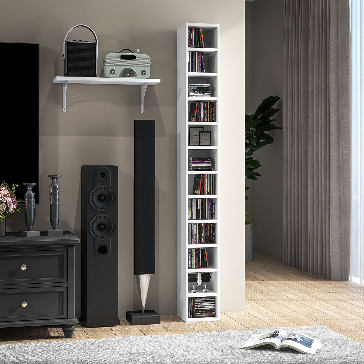 Armazenamento para CD e DVD com 12 Compartimentos Capacidade Máx. 204 CD 21x20x175 cm Branco — imagem 6