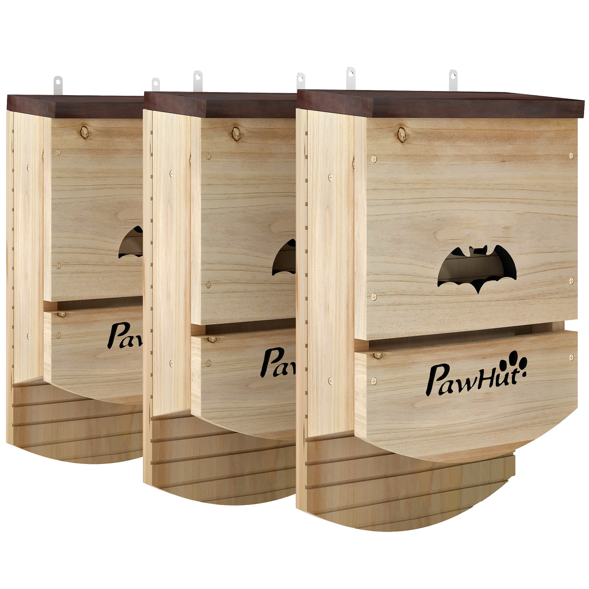 Conjunto de 3 Abrigos para Morcegos em Madeira com Plataforma Estriada 23x9,5x36,5 cm Madeira Natural — foto 1