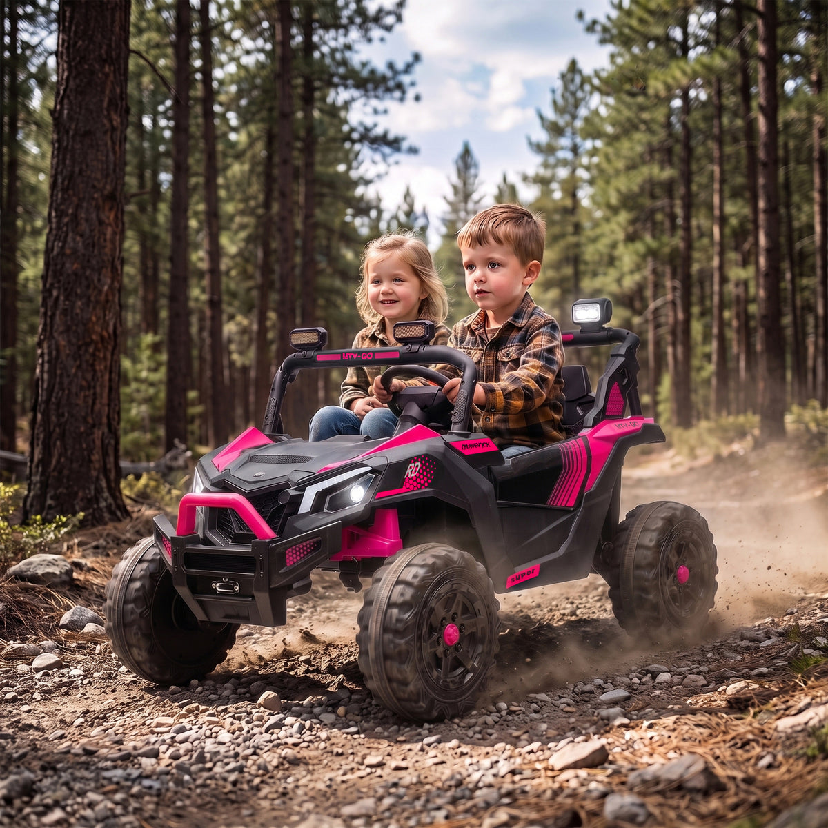UTV elétrico infantil 24 V de 2 lugares, 2 motores de 120 W, comando à distância e suspensão às 4 rodas, rosa — imagem 3