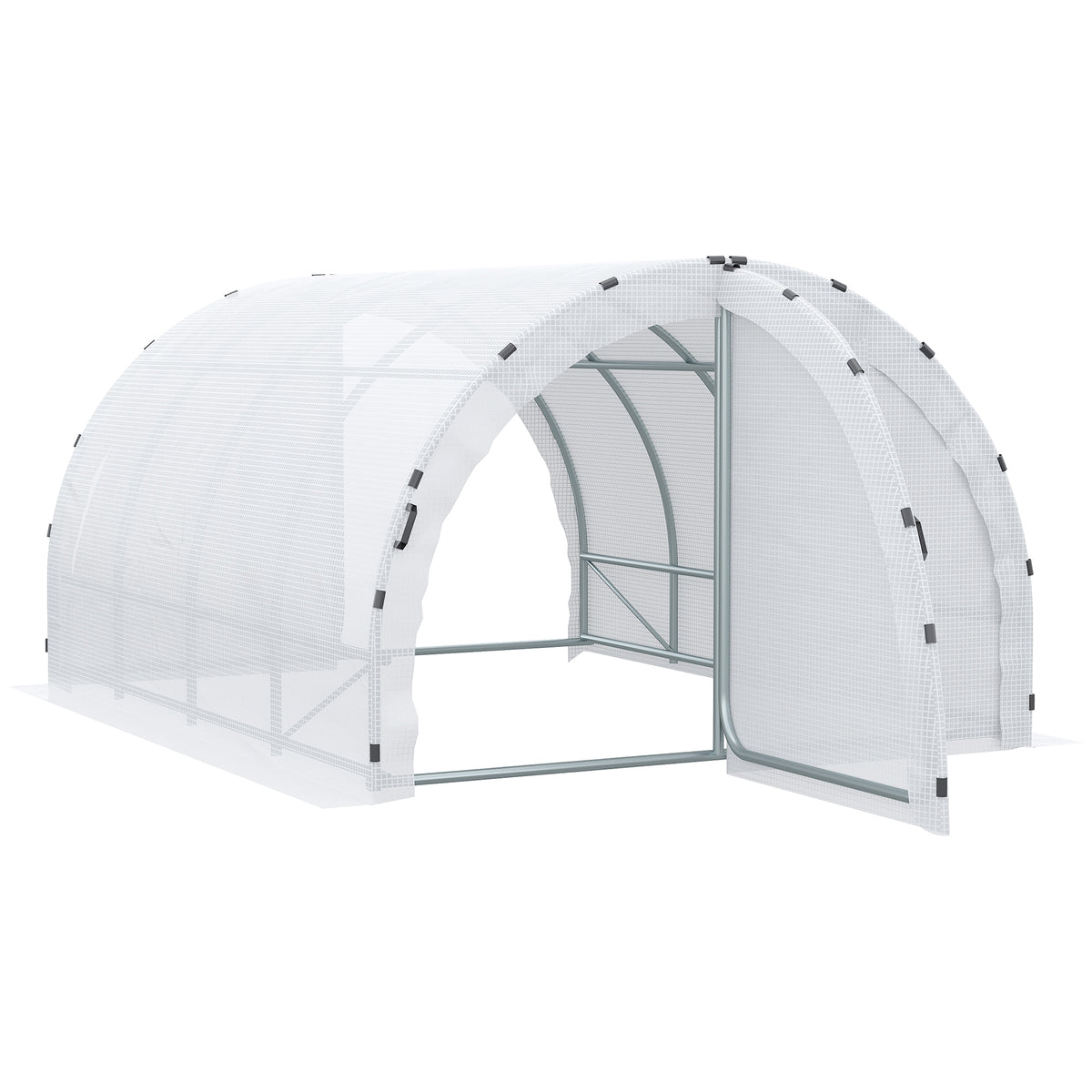 Estufa Túnel para Jardim Área ao Solo 12 m² 4L x 3l x 2H m Chassi Tubular Reforçado 25 mm Porta Dupla com Alças Branco — foto 1