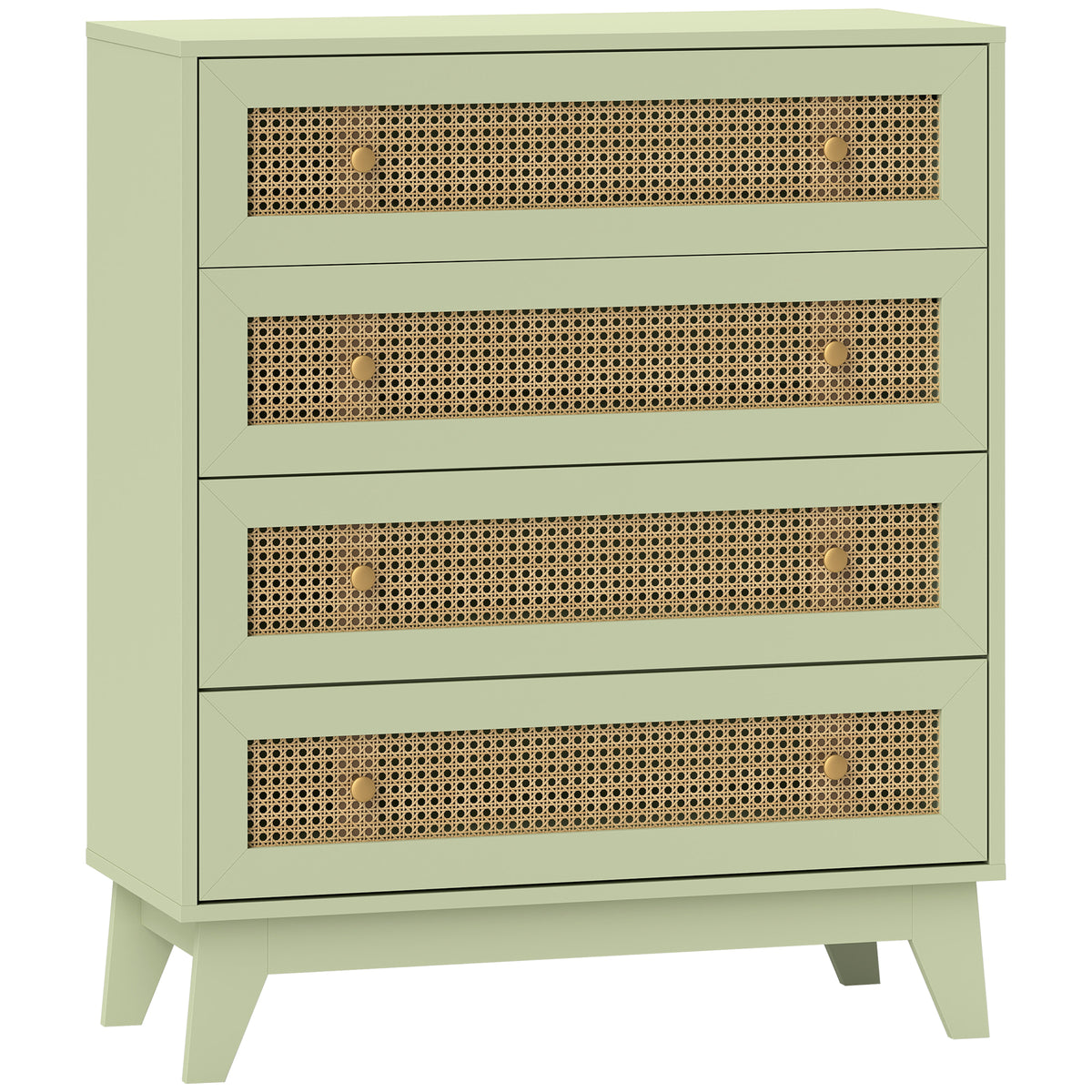 Cómoda 4 Gavetas Móvel de Arrumação em Rattan Aspeto Madeira Clara 80x35x95 cm Verde — foto 1
