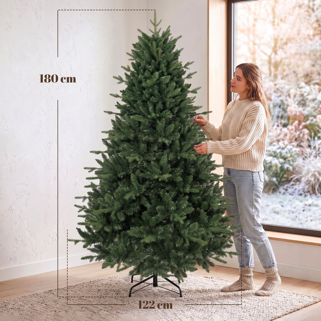 Árvore de Natal Artificial com Aspeto Real Pinheiro com 1237 Pontas Moldadas e Suporte Metálico 180 cm Verde — foto 2
